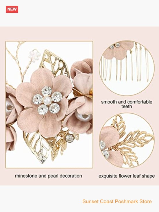 20 Pack Flower Hair Side Combs Pins Set Handmade Alloy Rhinestones Pearl Twist main image 4
